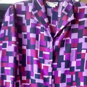 Leslie Fay Womens Button-Up Shirt Long Sleeve Multicolor Shirt